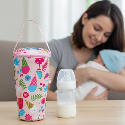 maman-avec-bebe-porte-biberon-rose